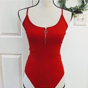 Adorable Red Zip-Up Tank Top Bodysuit